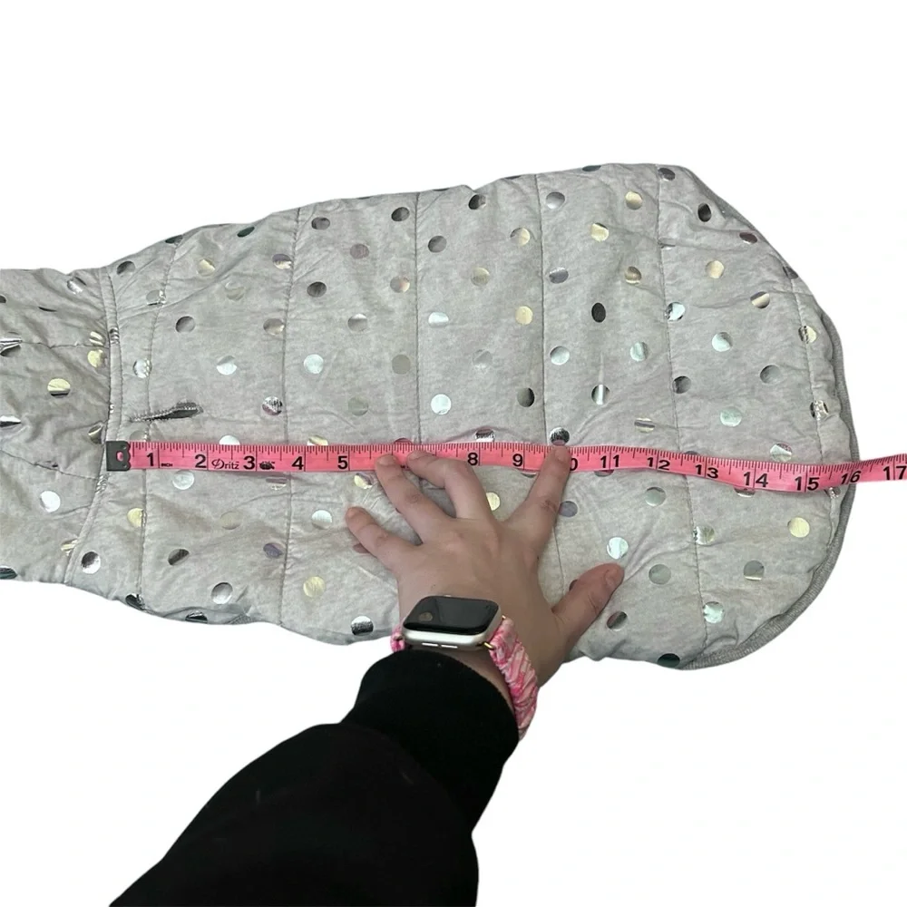 Frisco Gray Polka Dotted Fleece Lined Dog Puppy Coat Jacket - Size Large